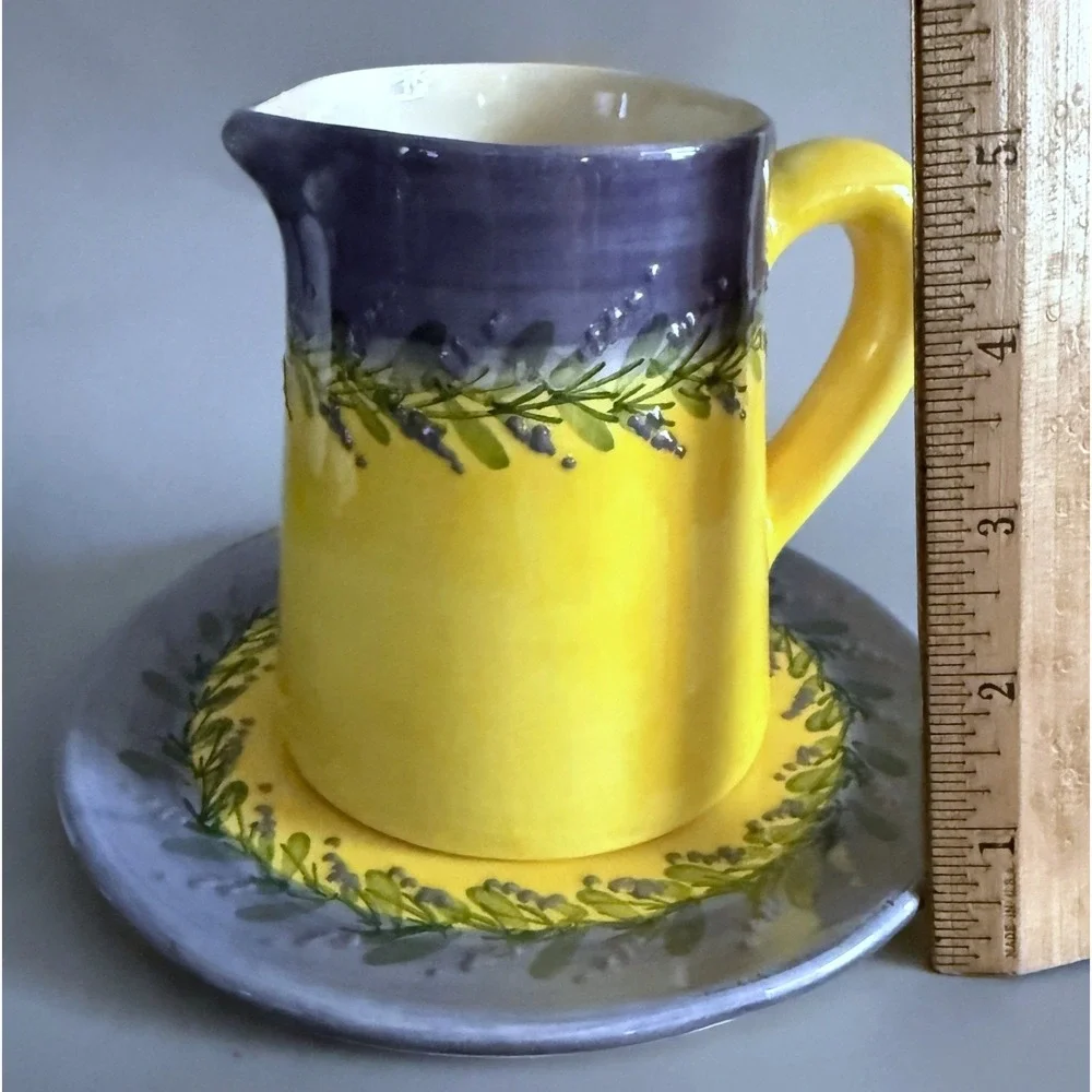 Hand‑Painted French Gravy Pitcher, Underplate • H. Llimona Sayes • Lavender READ